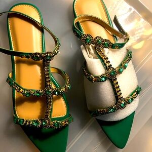 New in box green jeweled sandals